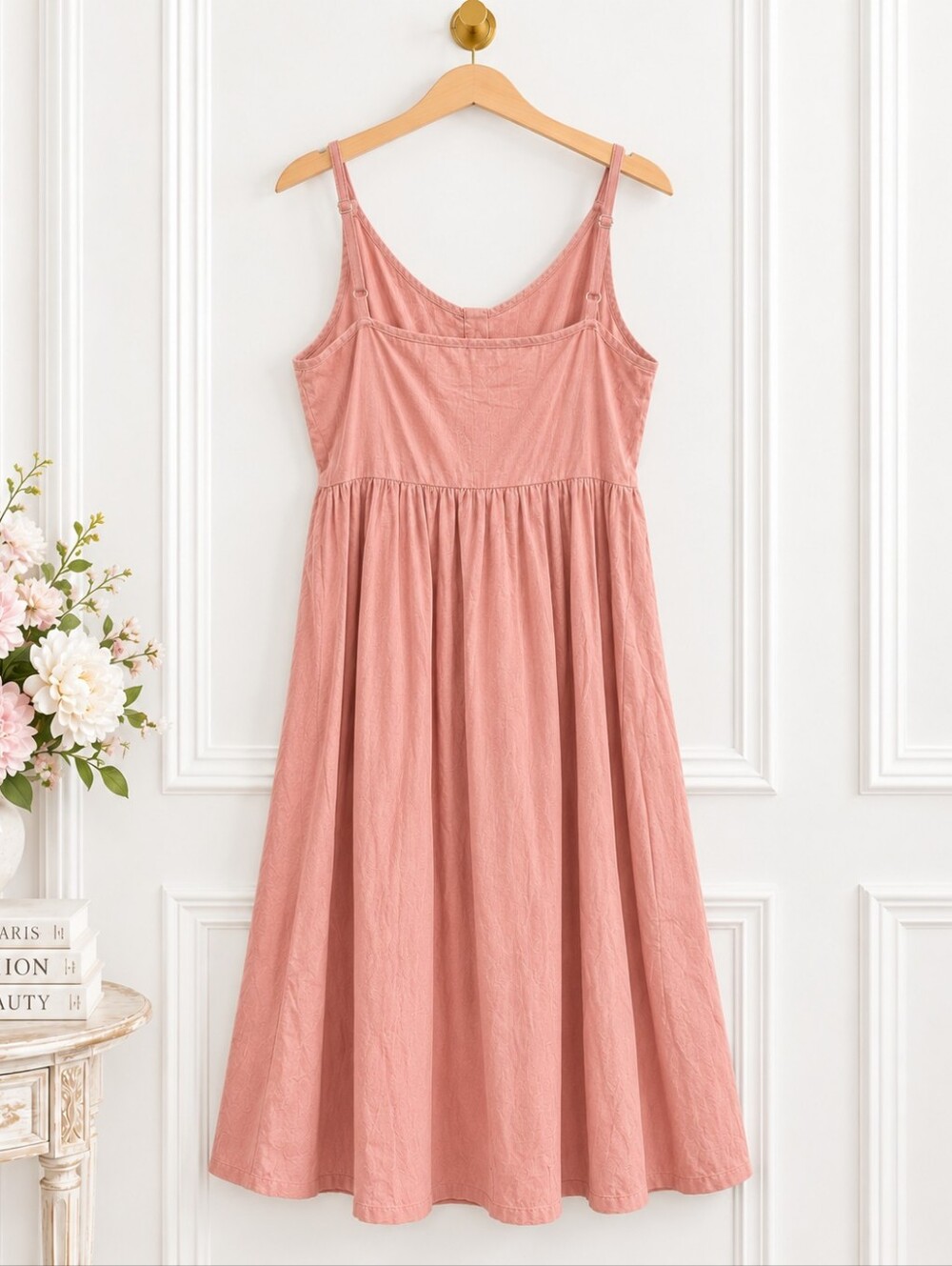 Dusty Rose Button Front Midi Dress With Pockets | Size  Large - Picture 6 of 9